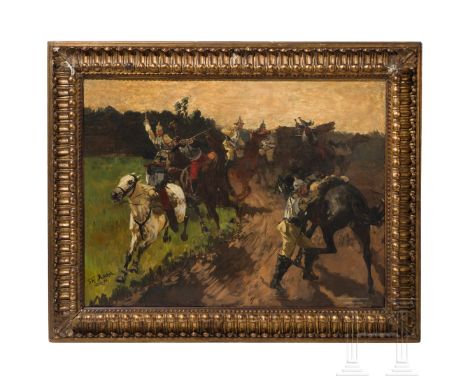 Theodor Rocholl (1854 - 1933) - Kürassiere im Deutsch-Französischen Krieg, Düsseldorf, datiert 1896 Öl auf Leinwand. Großform