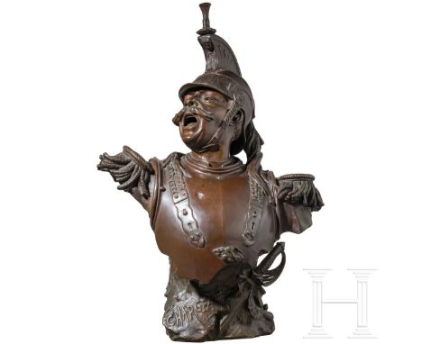 Adolphe Maubach - Bronzeskulptur "Chargez", um 1872 Schwere, rötlich braun patinierte Bronze, hohl gegossen. Ein Kürassier mi