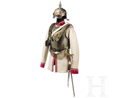Uniformensemble für Mannschaften im Kürassier-Regiment "Königin" (Pommersches) Nr. 2, Ende 19. Jhdt. Helm M 1867 mit Eisenglo
