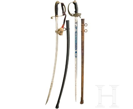 Kavalleriedegen M 1891 des K.B. 3. Chevaulegers-Regiments und Artilleriesäbel Eigentumsstück mit vernickelter Rückenklinge, q