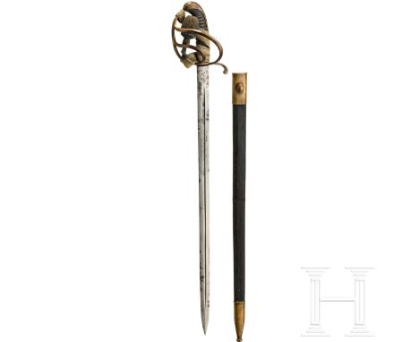 Seitengewehr M 1864 der Gendarmerie Gerade, zweischneidige Klinge (fleckig), beidseitig eine mittige Kehlung und das geätzte 