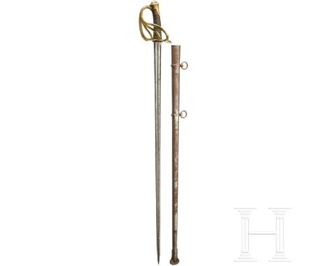 Pallasch M 1854 für Mannschaften der Carabiniers Kräftige, beidseitig doppelt gekehlte Klinge (fleckig), am Rücken die geätzt