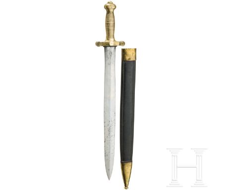 Faschinenmesser M 1831 Zweischneidige Gladius-Klinge (etwas fleckig), beidseitig ein Mittelgrat, an der Wurzel die Hersteller