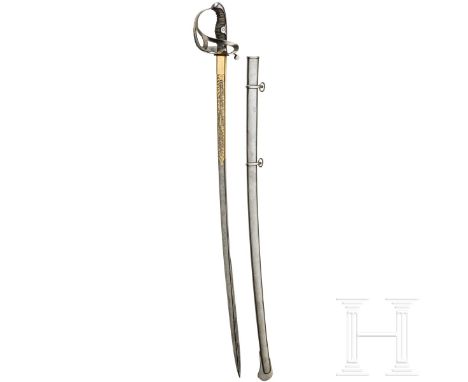 Damastsäbel M 1852/79 für Offiziere der Garde-Dragoner Leicht gekrümmte Steckrückenklinge (gedunkelt, ohne Hersteller, Spitze