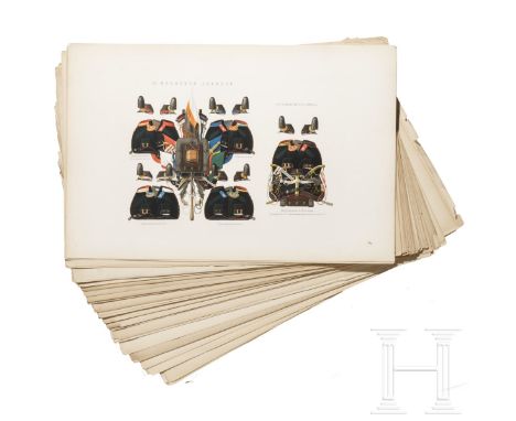 63 großformatige Tafeln mit Uniformen und Waffen, hauptsächlich für Offiziere der kaiserlich russischen Marine, Russland, St.