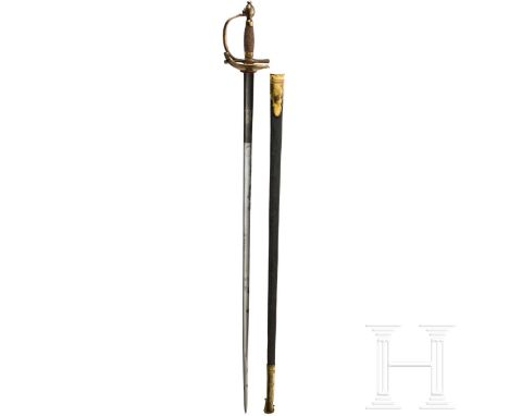 Degen M 1818 für Offiziere der Infanterie Kräftige, gerade Rückenklinge (etwas fleckig), beidseitig die geätzte Herrscherchif