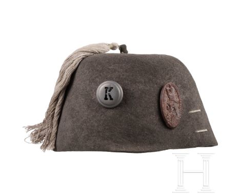 Fez für Mannschaften des k.u.k. Bosnisch-Herzegowinischen Infanterieregiments Nr. 4, um 1917 Konischer Korpus aus feldgrauem 