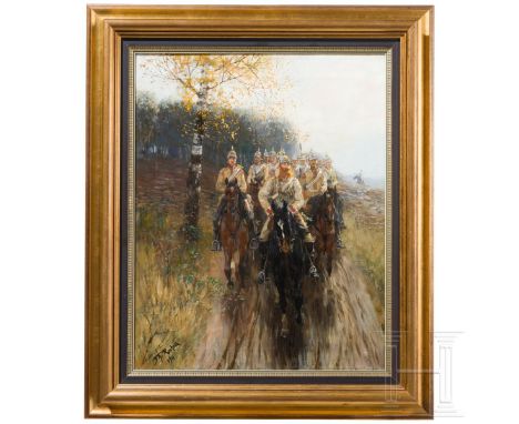 Theodor Rocholl (1854 - 1933) - Garde du Corps auf Vormarsch 1870/71, datiert 1911 Öl auf Leinwand, Keilrahmen, links unten s