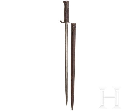 Seitengewehr SG 98 lang mit Ersatzscheide Die Klinge punziert "Erfurt" unter Krone und "W 03". Verschraubte Holzgriffschalen 