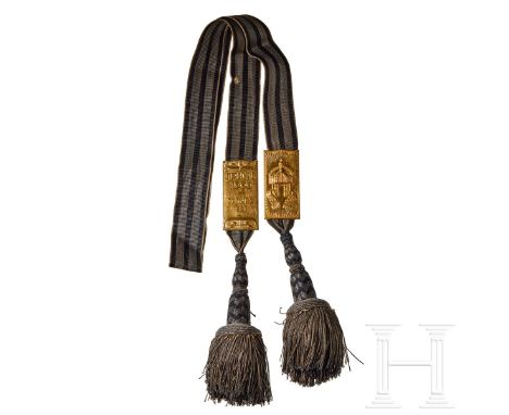 An Imperial German flag/standard banderole Silver and black bullion banderole with black and silver tassels, two gilt plates: