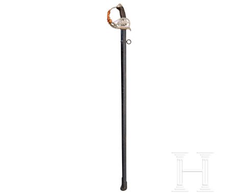 'An Imperial German Prussian sword M 89 for Jäger Regt. Zu Pferde Nr. 5 Nickel silver plated handle cap, hand guard and foldi