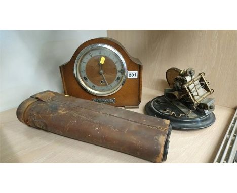 Mantle clock and binoculars etc.