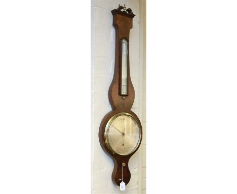 Joseph James Dallaway, Stroud, an early 19th century mahogany cased 8in dial mercury wheel barometer, with brass urn and scro