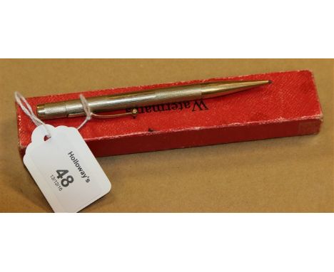 A Consol 9ct gold propelling pencil, engine-turned with traditional propelling mechanism and side clip