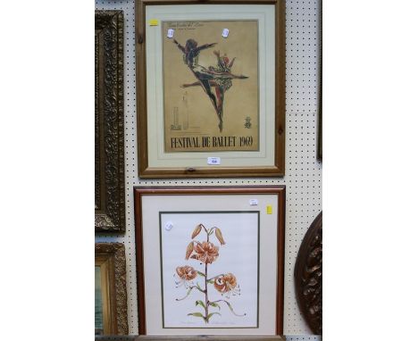A 1980s oil on canvas, Ann Celia, together with a print after Romney 'The Parson's Daughter', a watercolour of tiger lilies, 