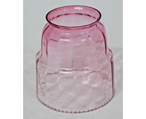 A cranberry etched glass light shade, height 14cm. Condition - minor nibbles to foot rim otherwise good.