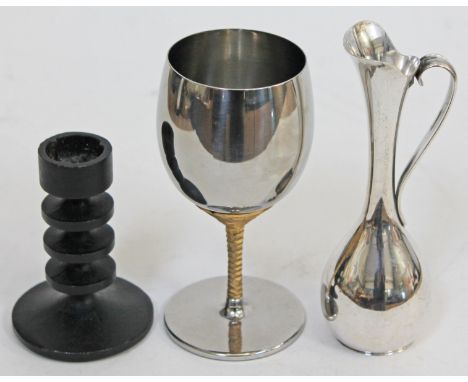 A group of three Modernist items comprising a Robert Welch iron candle stand, a Viners goblet designed by Stuart Devlin and a