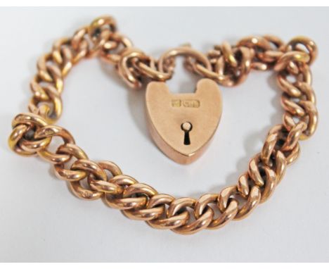 A gold chain with clasp, links and lock each marked '9c', length approx. 16cm, wt. 8.9g.