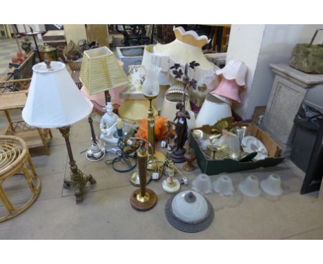 Assorted table lamps, wall lights and light shades