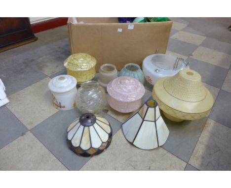 A box of assorted vintage glass light shades 