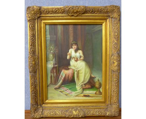 A portrait of a Roman girl in an interior scene, oil on board, framed