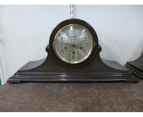An Ansonia Westminster chime oak mantel clock