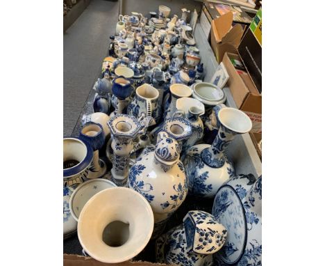 LARGE QUANTITY OF DUTCH DELFTWARE TO INCLUDE TRINKET BOXES, VASES &amp; FIGURES