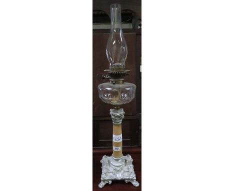 OIL LAMP WITH DECORATIVE CAST IRON BASE