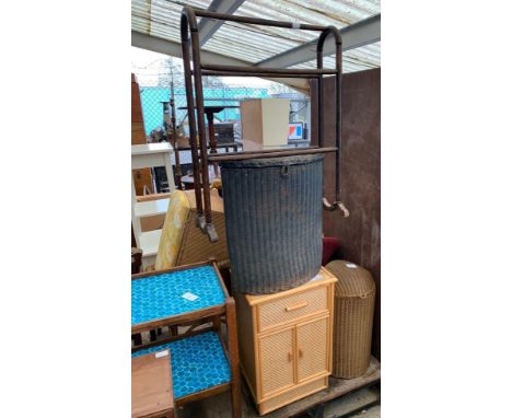 NEST OF TABLES, DRESSING TABLE MIRROR, TOWEL RAIL, LOOM STYLE LAUNDRY BASKETS, WALL CLOCK &amp; OTHER ITEMS