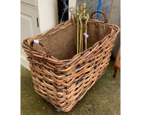 LOG BASKET, FIRE FENDER &amp; BRASS FIRE TOOLS