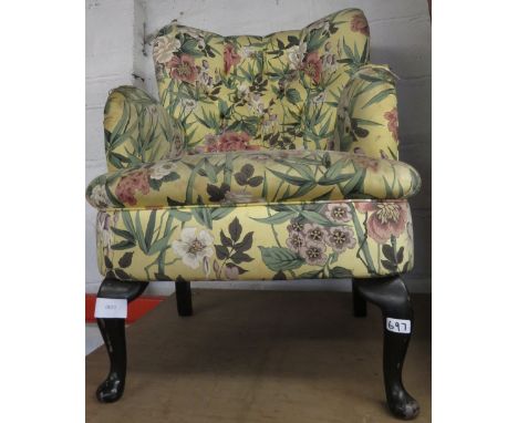 VIEWING/COLLECTION FOR THIS LOT IS AT ACCESS HOUSE, 157 THE BUTTS, FROME, BA11 4AQ FLORAL UPHOLSTERED BUTTON BACK TUB CHAIR O