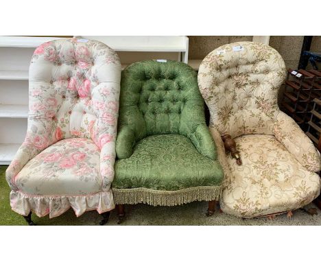 3 UPHOLSTERED BUTTON BACK CHAIRS
