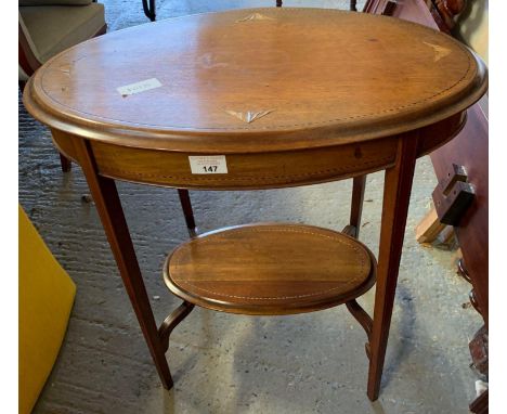 TWO TIER MAHOGANY INLAID OCCASIONAL TABLE &amp; TAPESTRY 