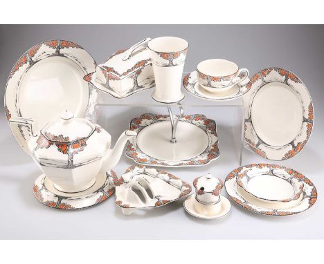 AN EXTENSIVE COLLECTION OF CROWN DUCAL ORANGE TREE PATTERN CHINA including six beakers, a lemon squeezer, toast rack, teapots