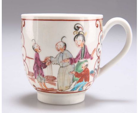 A WORCESTER 'MANDARIN' COFFEE CUP c.1700, London decorated with figures. 6cm highIt is believed that items decorated with thi