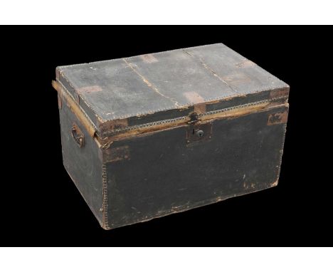 A VICTORIAN CANVAS AND PINE TRUNK by Ellenger &amp; Co, Newcastle, rectangular with hinged cover, Sotheby's lot label attache