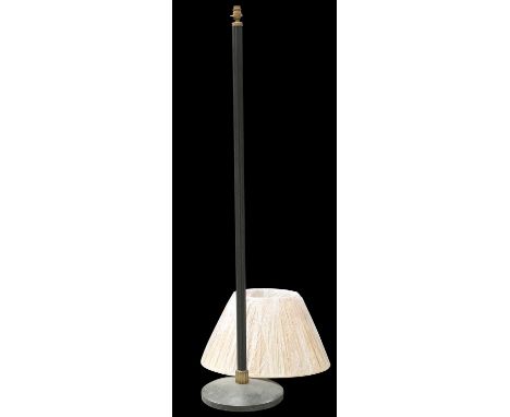 A FRENCH ART DECO PATINATED METAL STANDARD LAMP with reeded columnar stem, signed Fargette, stamped DEPOSE. 137cm high