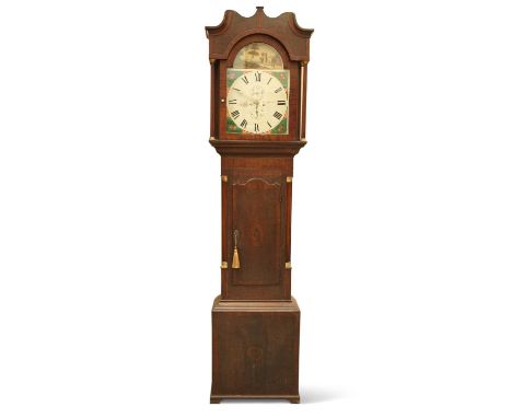 A 19TH CENTURY MAHOGANY AND OAK 30-HOUR LONGCASE CLOCK, SIGNED JOSH WOOD, KINGS CROSS the 14-inch painted break arch dial wit