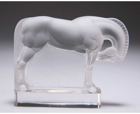 RENÉ LALIQUE (FRENCH, 1860-1945), A CHEVAL PAPERWEIGHT  press-moulded clear glass, frosted and polished, moulded 'R. Lalique 