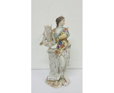 An antique porcelain figure of a classical women with harp AF