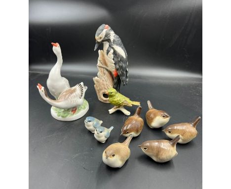 A selection of Russian ceramics including Wren birds and West German Goebel  
