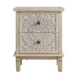 Chantilly Whitewashed Carved 2 Drawer Bedside Table RRP £129.99-ER31 Lending a touch of "greige"