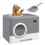 PawHut Enclosed Cat Litter Box, with Lid, Front Entry, Top Exit, Pull-Out Tray, Scoop - Grey RRP £