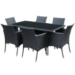 Outsunny 6 Seater Rattan Dining Set with Cushions, Rattan Garden Furniture Set with 6 Armchairs,