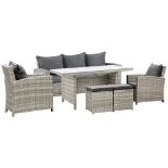 Outsunny 6 Pieces PE Rattan Garden Furniture Set with Three-seat, Armchairs and Footstools,