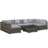 Outsunny Seven-Piece Rattan Garden Set, with Glass-Top Table - Mixed Grey RRP £599.99-ER41 Powder