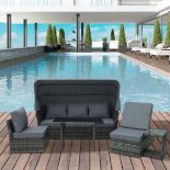 Outsunny 5-Seater Rattan Garden Furniture Set With Canopy and Recliner - Grey RRP £969.95-ER31