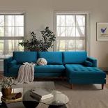 Henrietta Teal Velvet Grand 4-Seater Chaise End Sofa, Right Hand Facing RRP £1,249.99-ER31 Embracing