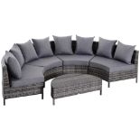 Outsunny 5 Pieces Rattan Garden Furniture Set, 4 Seater Half-Round Garden Sofa Set with Thickened