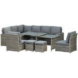 Outsunny Seven-Piece Rattan Garden Sofa Set, with Expanding Table - Grey RRP £1,089.99-ER40 The